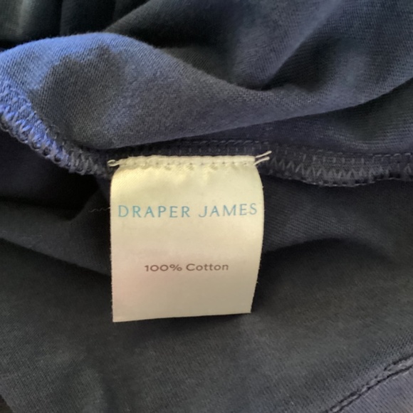 Draper James Navy Blue Knit Top Size Medium Eyelet Lace Neck Collar Blouse - Picture 8 of 8